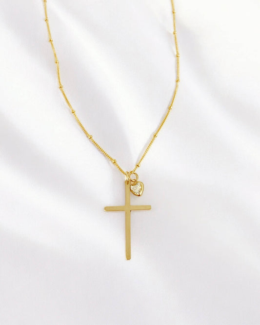 Theresa Charm Religious Cross Necklace Gold Filled