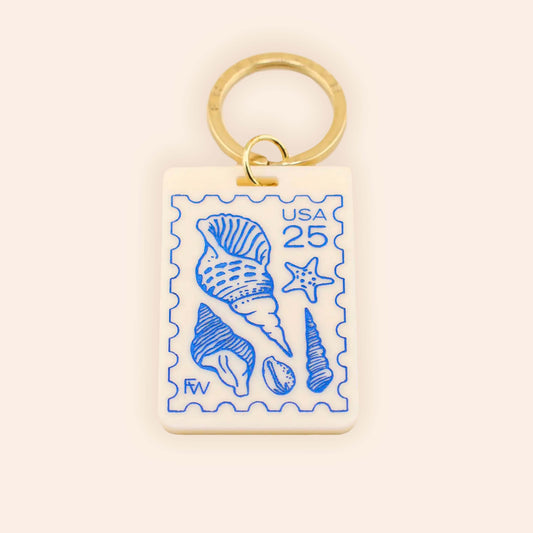 Seashell Postage Stamp Keychain